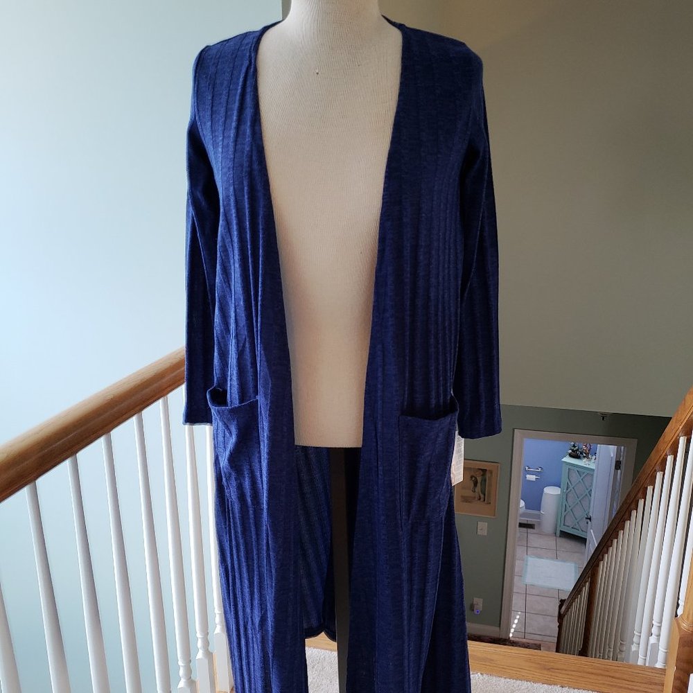 Lularoe Solid Blue Ribbed Sarah Duster XS NWT